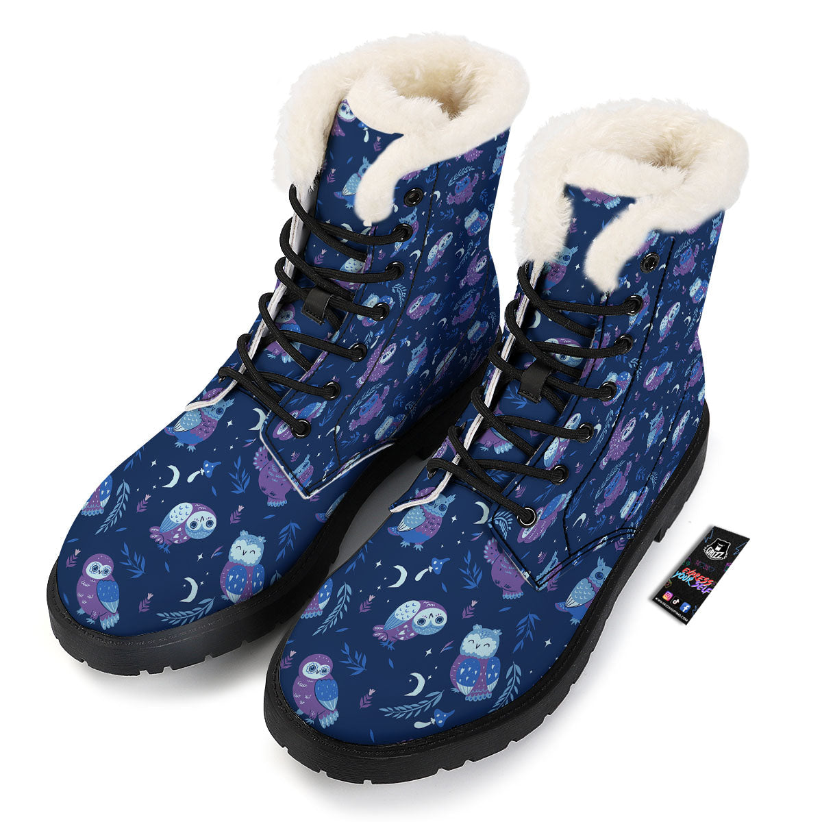 Owl Night Print Pattern Winter Boots-grizzshop