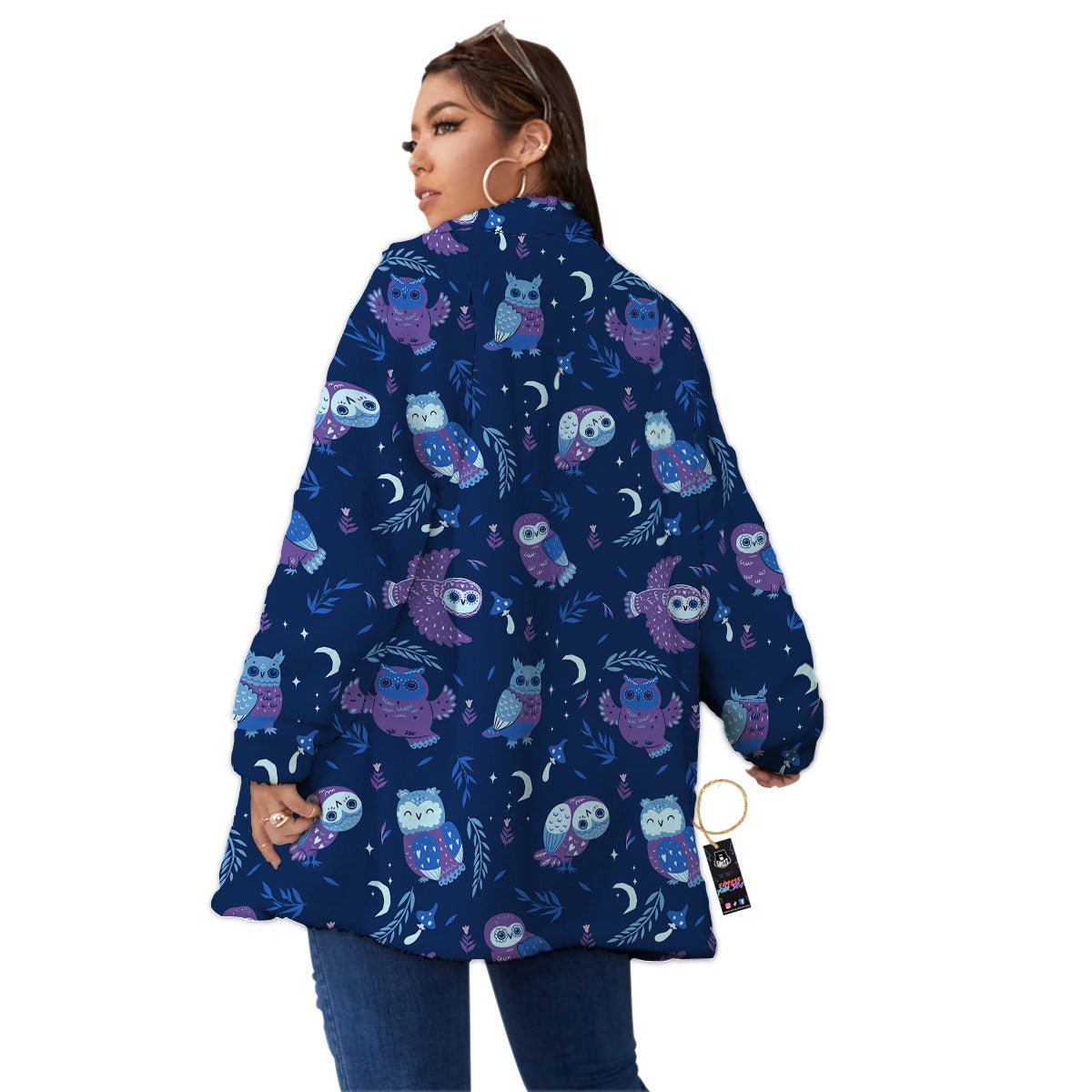 Owl Night Print Pattern Women's Sherpa Jacket-grizzshop