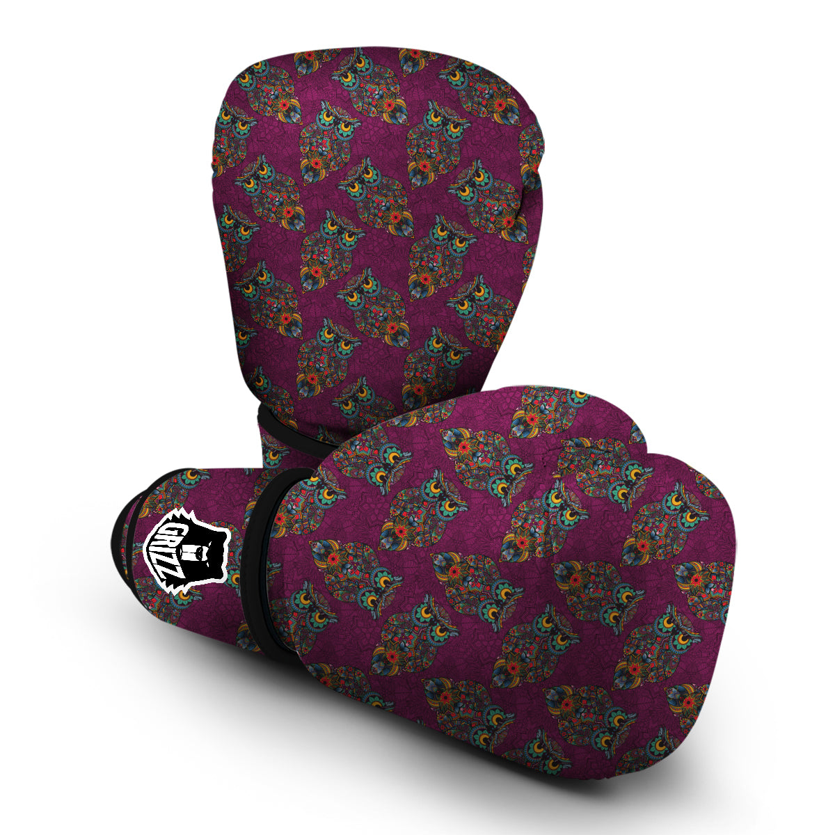 Owl Ornamental Print Pattern Boxing Gloves-grizzshop