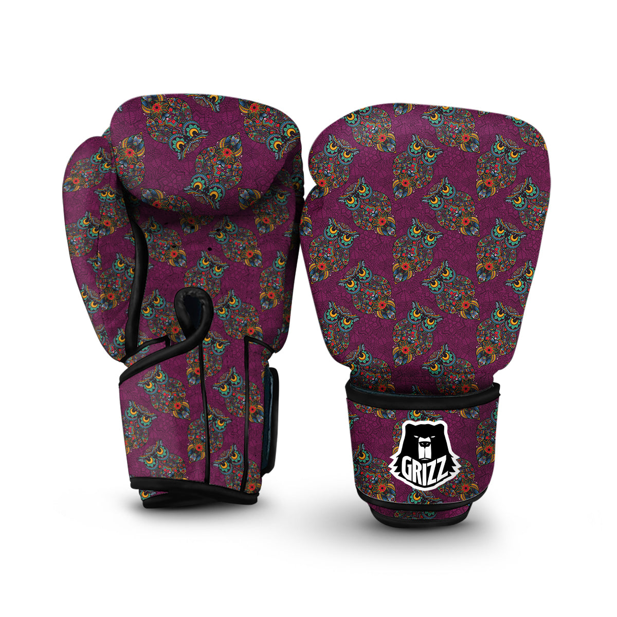 Owl Ornamental Print Pattern Boxing Gloves-grizzshop