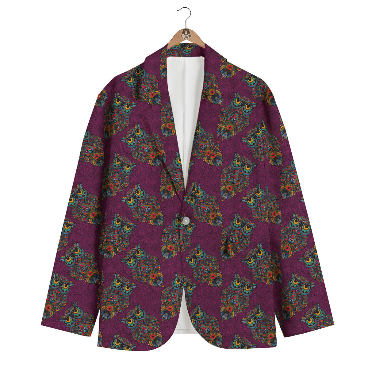 Owl Ornamental Print Pattern Men's Blazer-grizzshop