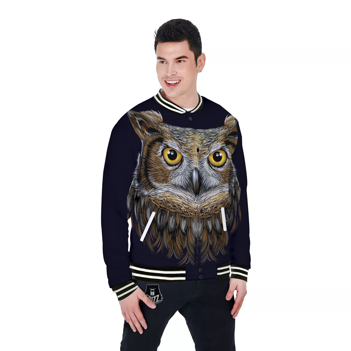 Owl Portrait Print Baseball Jacket-grizzshop