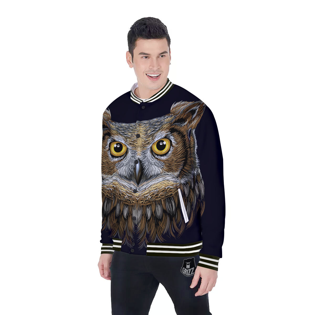 Owl Portrait Print Baseball Jacket-grizzshop