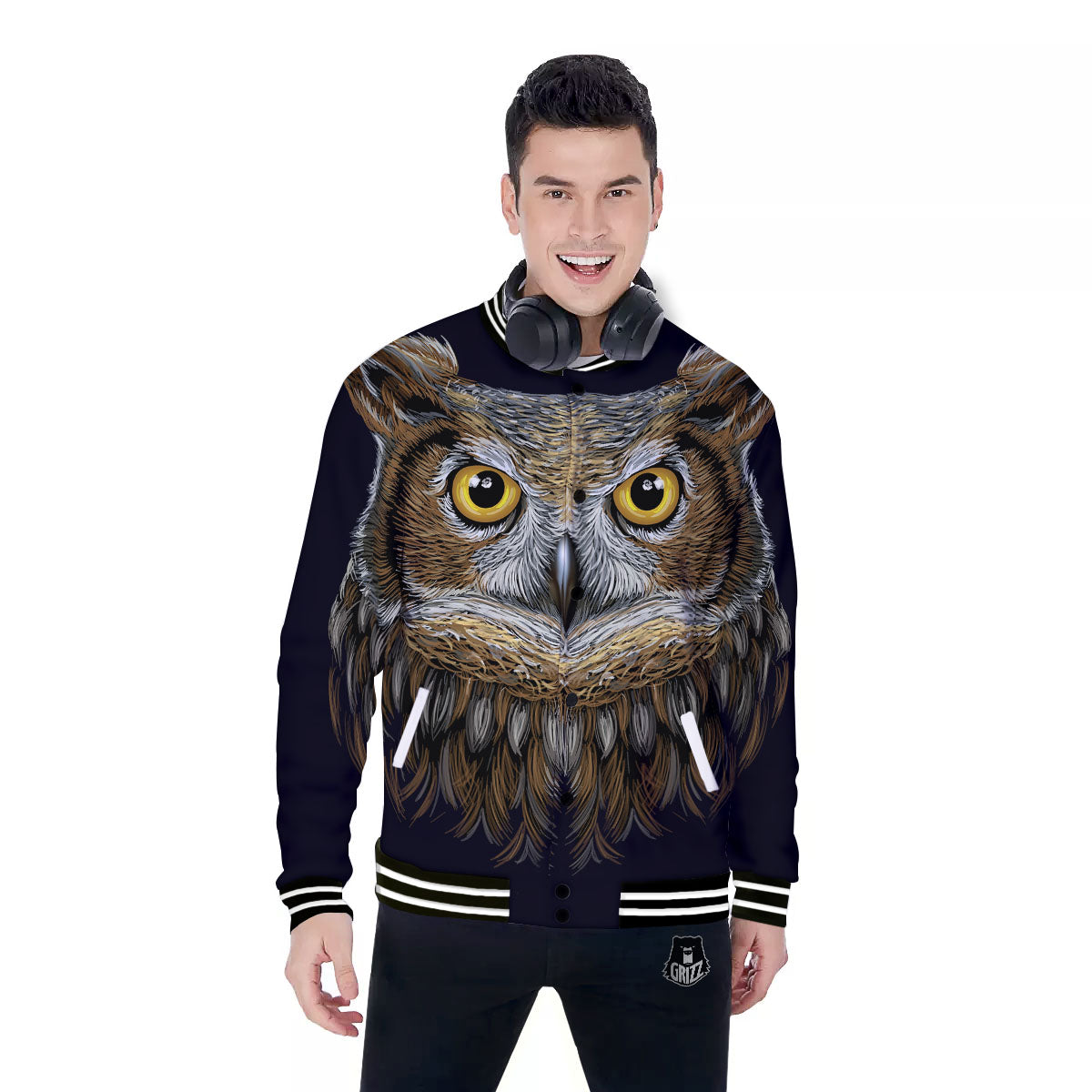 Owl Portrait Print Baseball Jacket-grizzshop