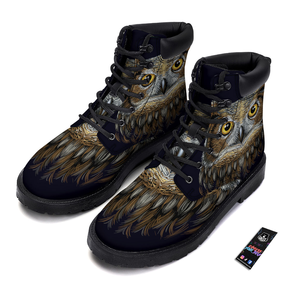 Owl Portrait Print Boots-grizzshop
