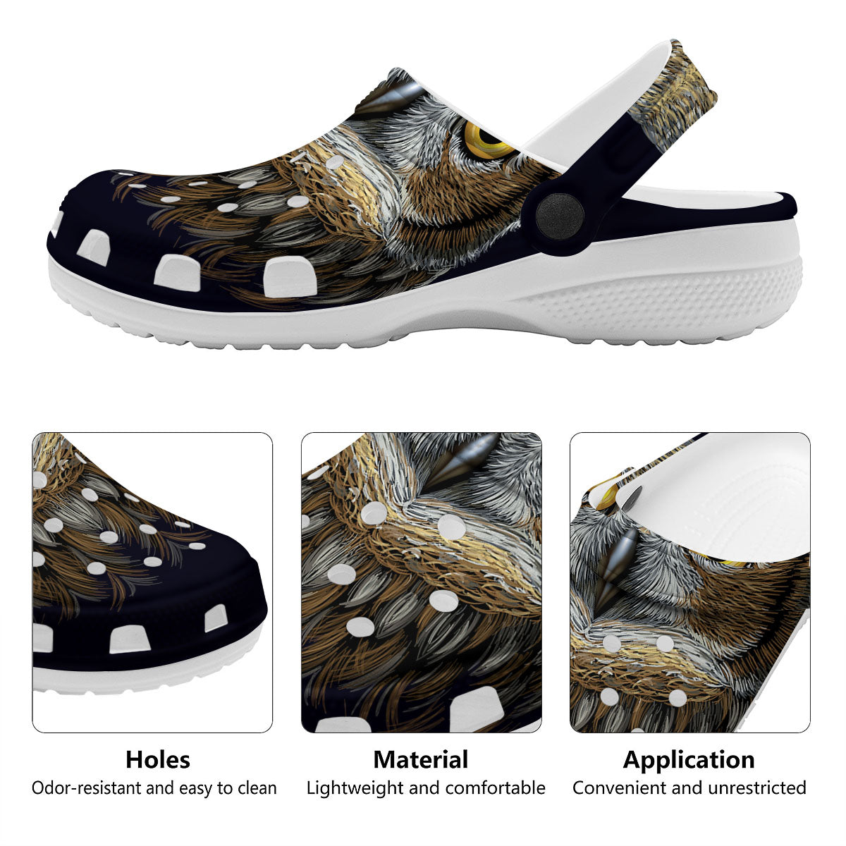 Owl Portrait Print Clog-grizzshop
