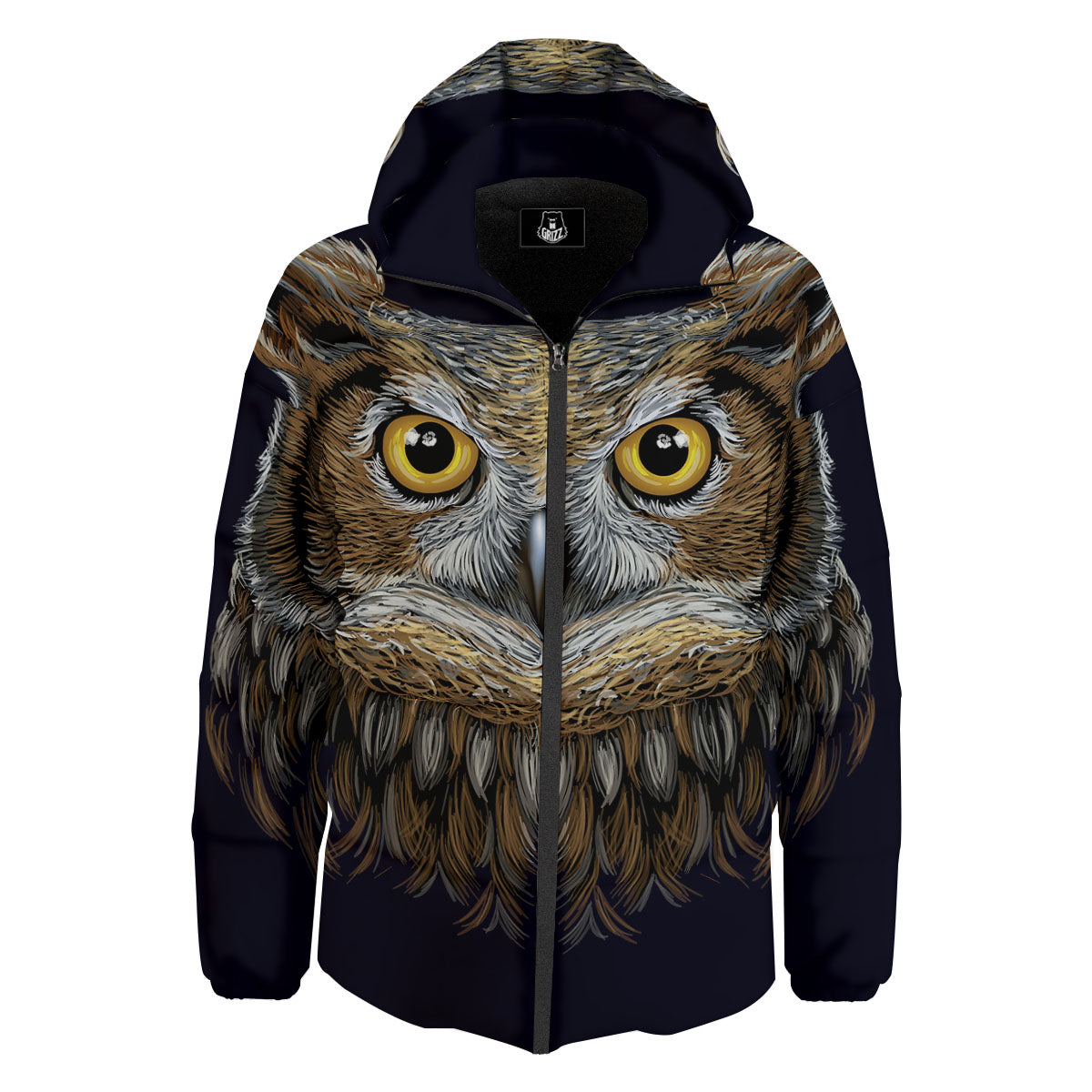 Owl Portrait Print Down Jacket-grizzshop