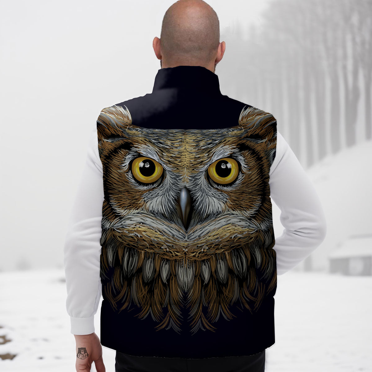 Owl Portrait Print Down Vest