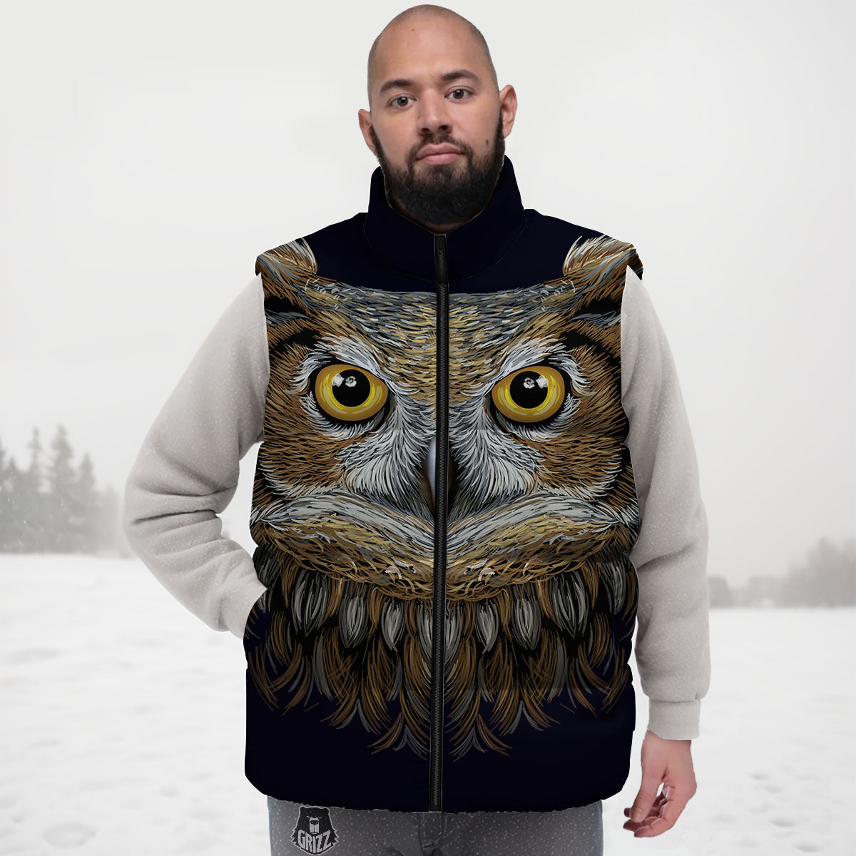 Owl Portrait Print Down Vest