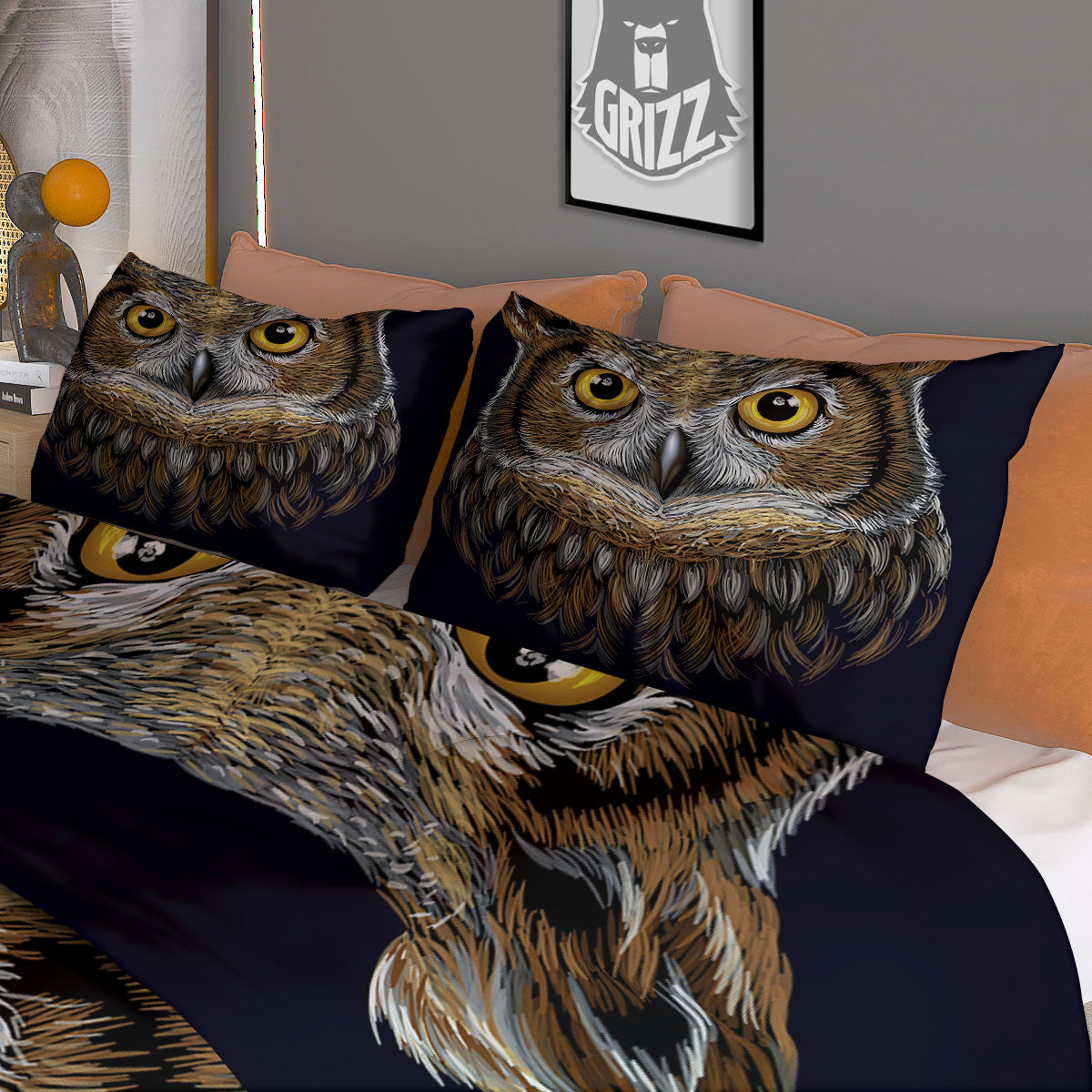 Owl Portrait Print Duvet Cover Bedding Set