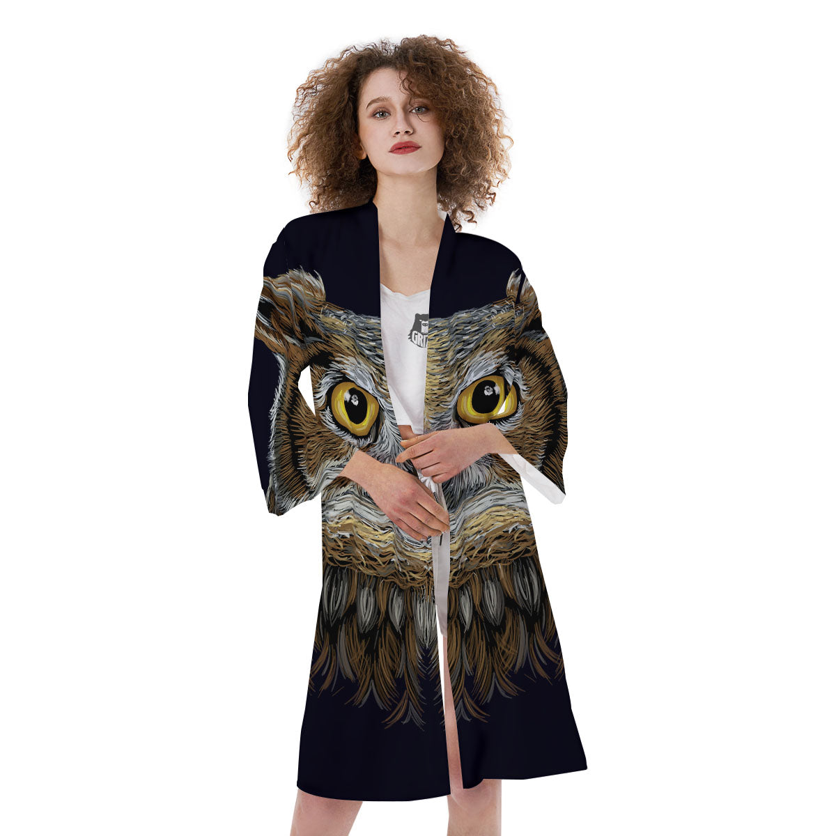 Owl Portrait Print Kimono-grizzshop