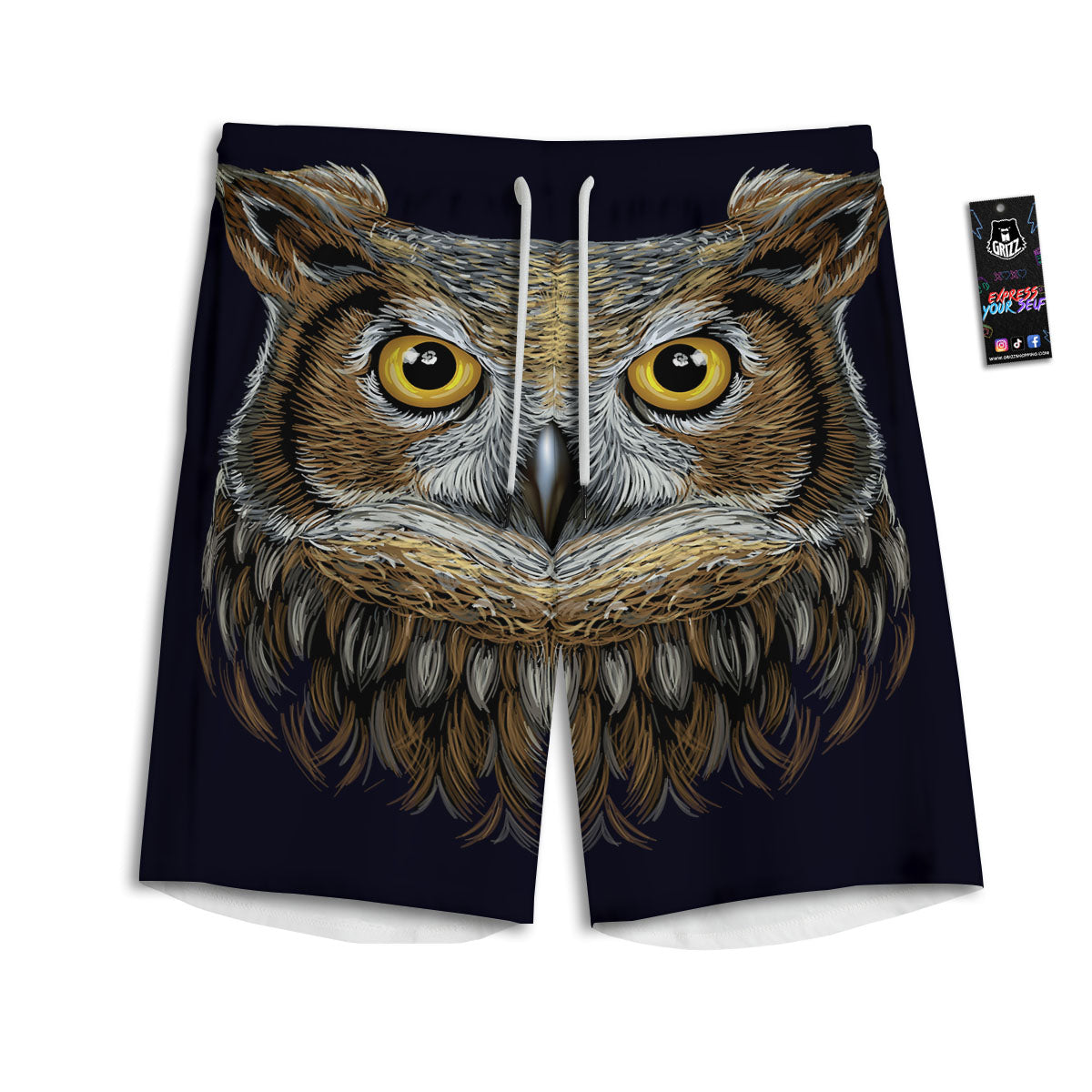 Owl Portrait Print Men's Athletic Shorts