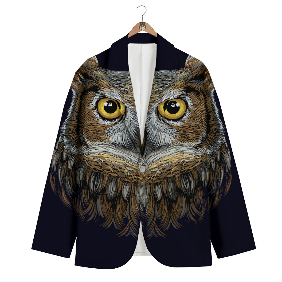 Owl Portrait Print Men's Blazer-grizzshop