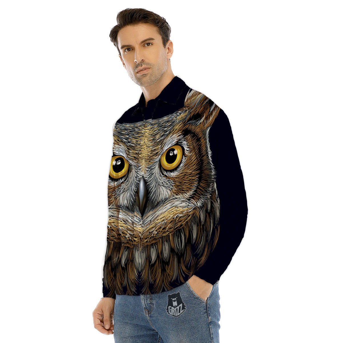 Owl Portrait Print Men's Dress Shirts-grizzshop