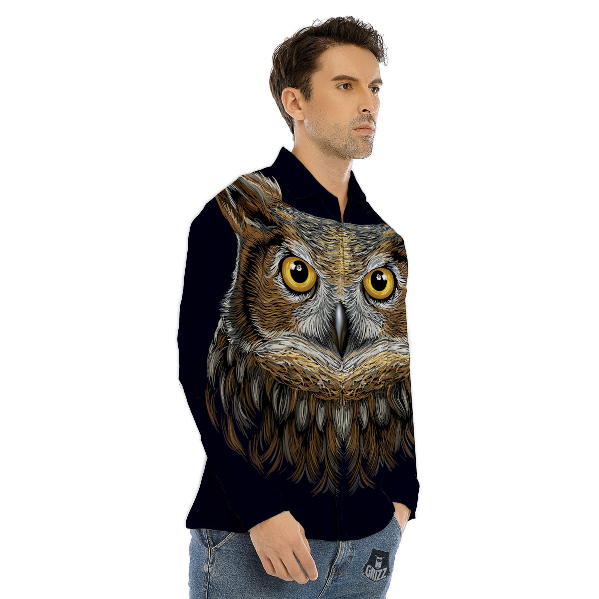 Owl Portrait Print Men's Dress Shirts-grizzshop