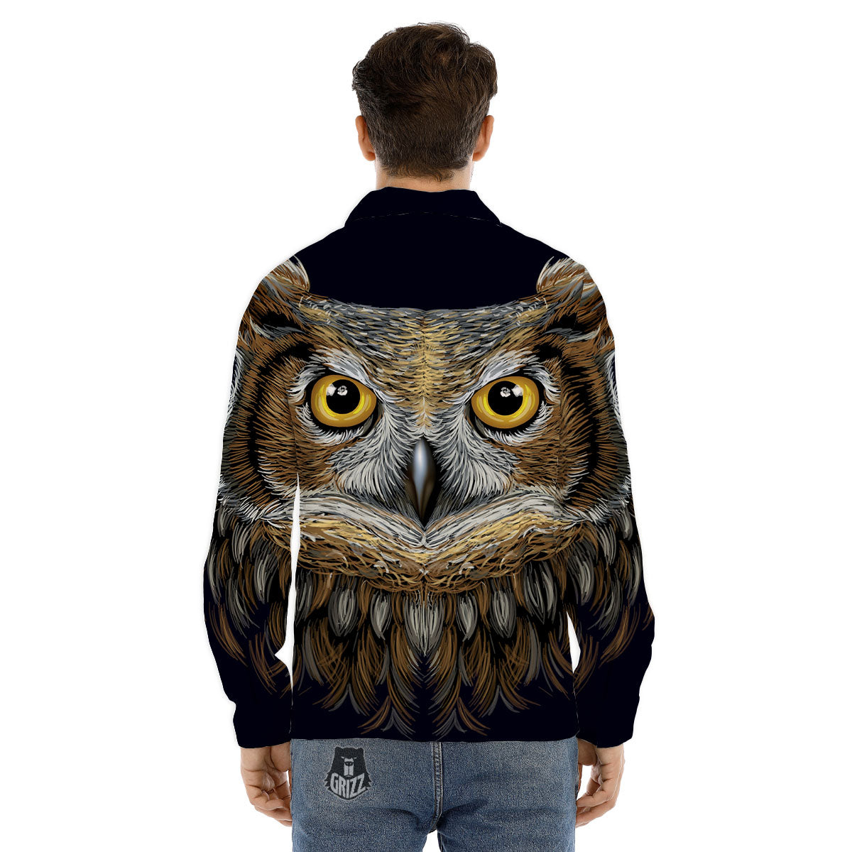 Owl Portrait Print Men's Dress Shirts-grizzshop