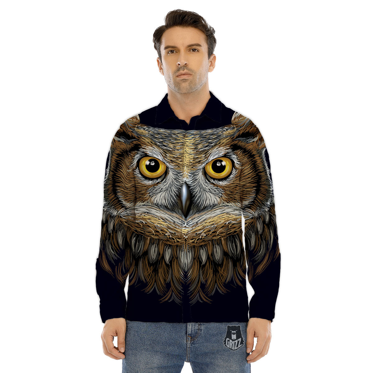 Owl Portrait Print Men's Dress Shirts-grizzshop