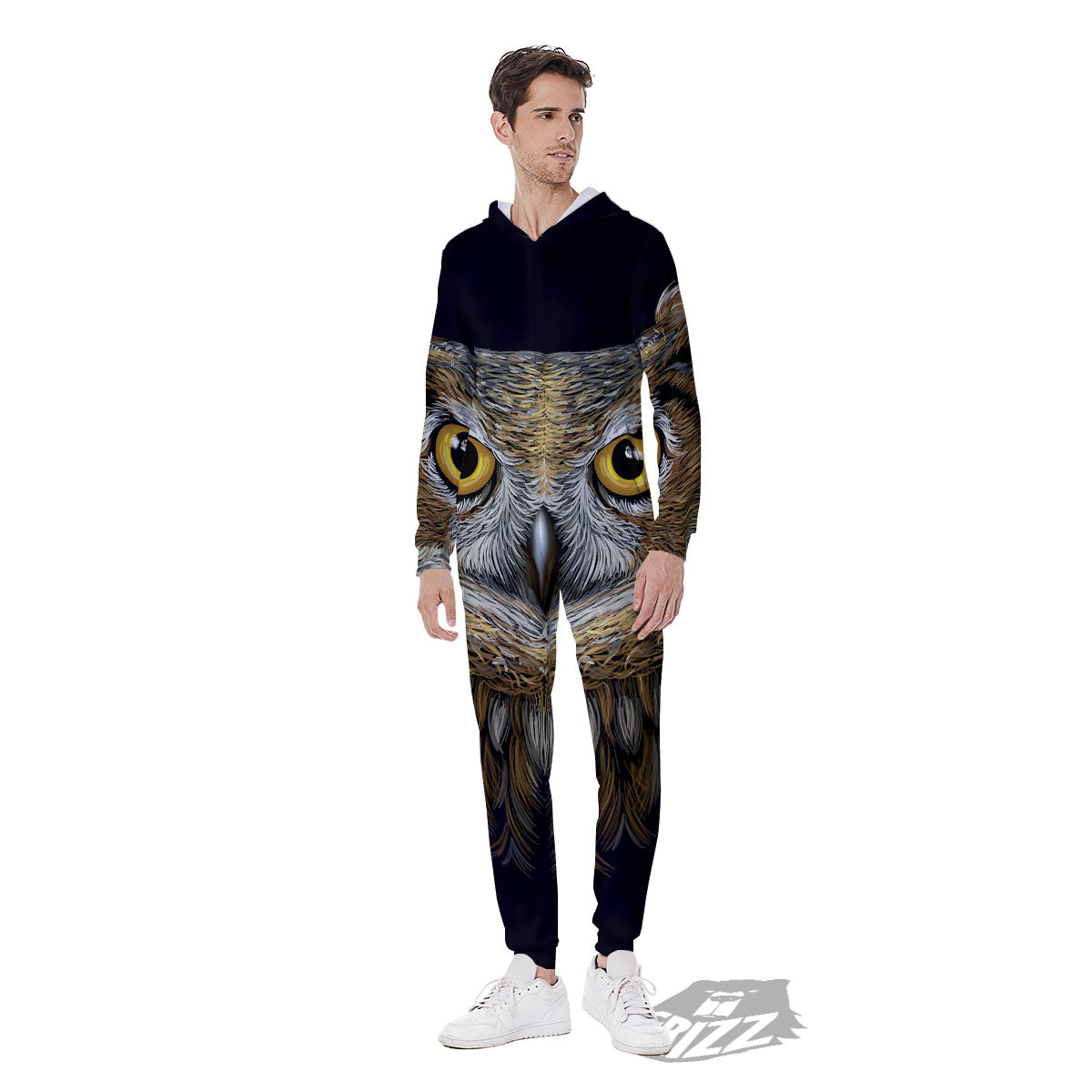 Owl Portrait Print Men's Jumpsuit-grizzshop