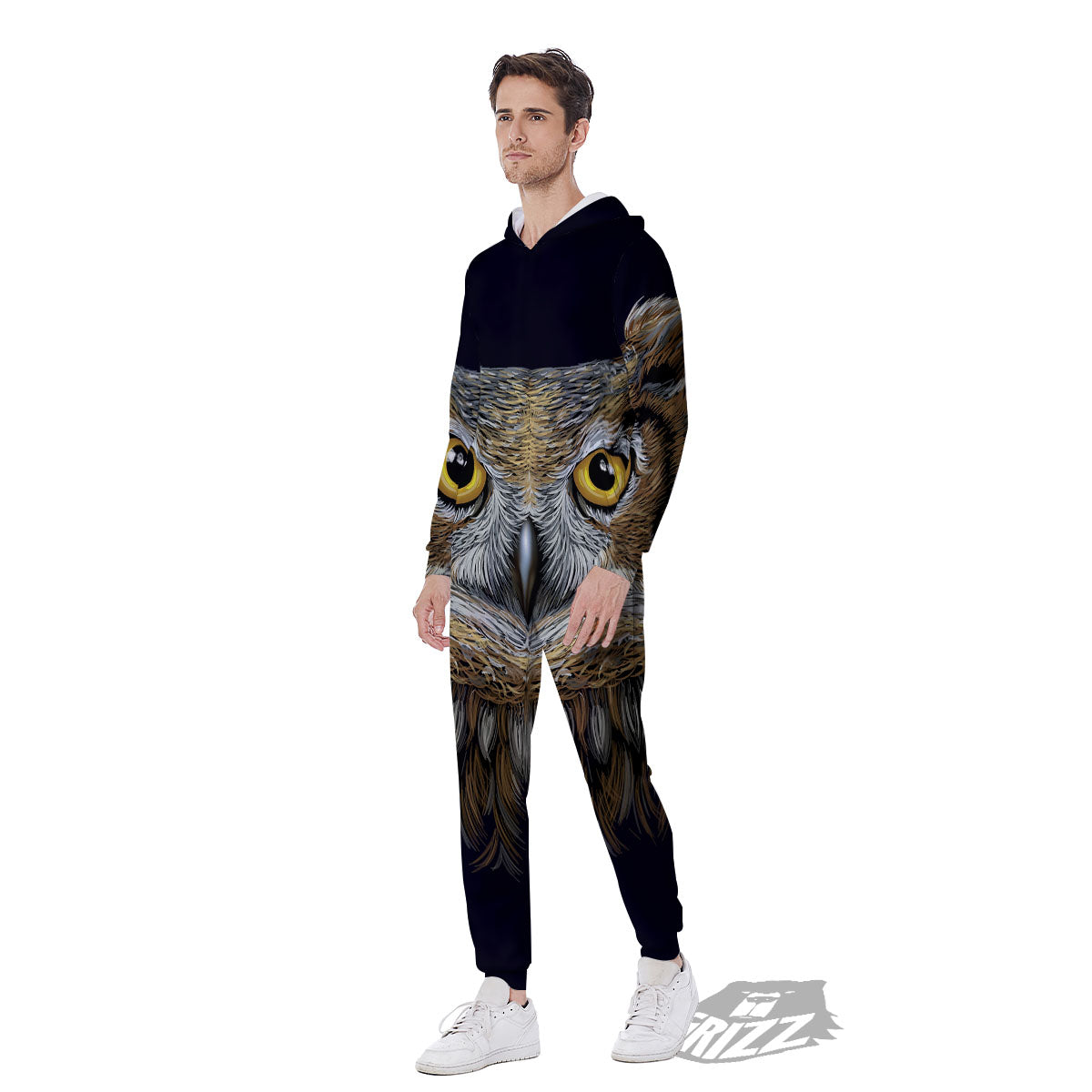 Owl Portrait Print Men's Jumpsuit-grizzshop