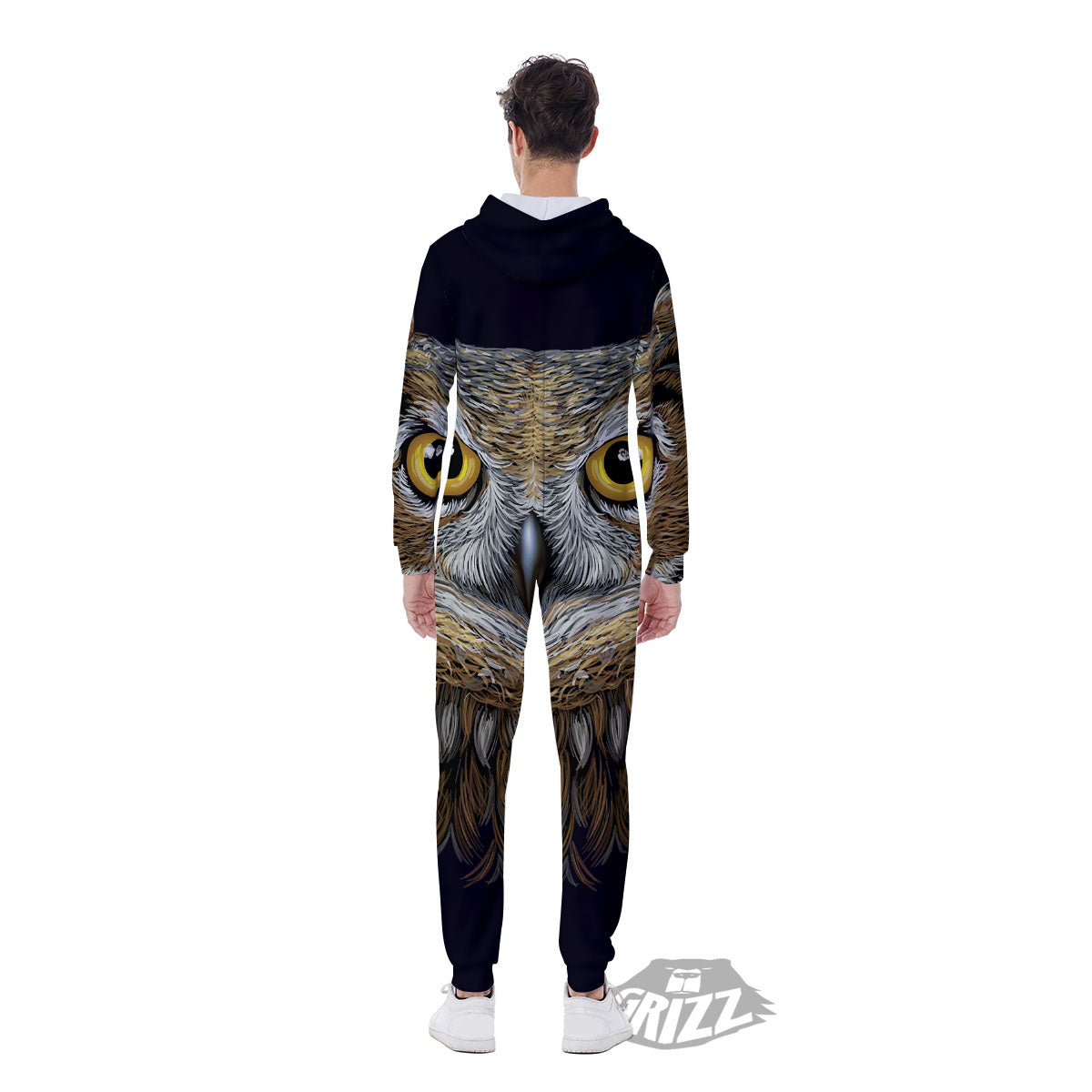 Owl Portrait Print Men's Jumpsuit-grizzshop
