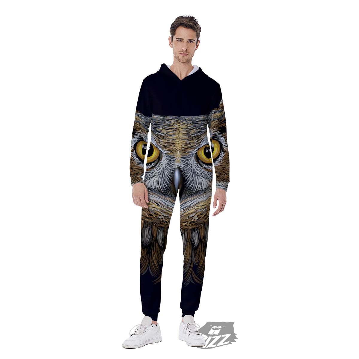 Owl Portrait Print Men's Jumpsuit-grizzshop