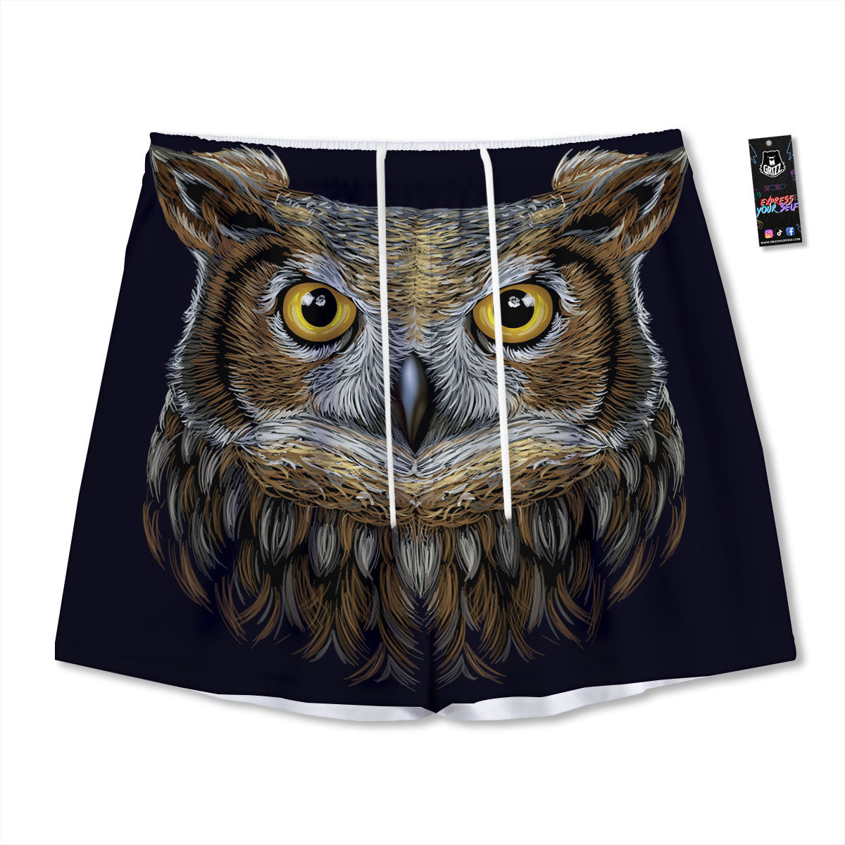 Owl Portrait Print Mesh Shorts