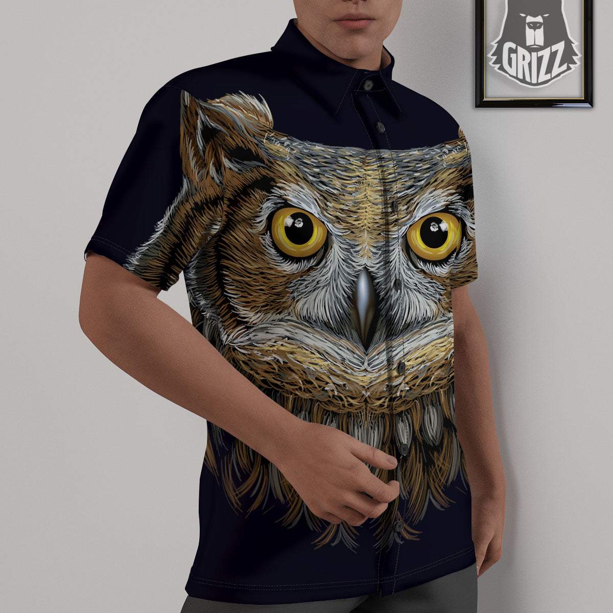 Owl Portrait Print Untucked Shirts-grizzshop