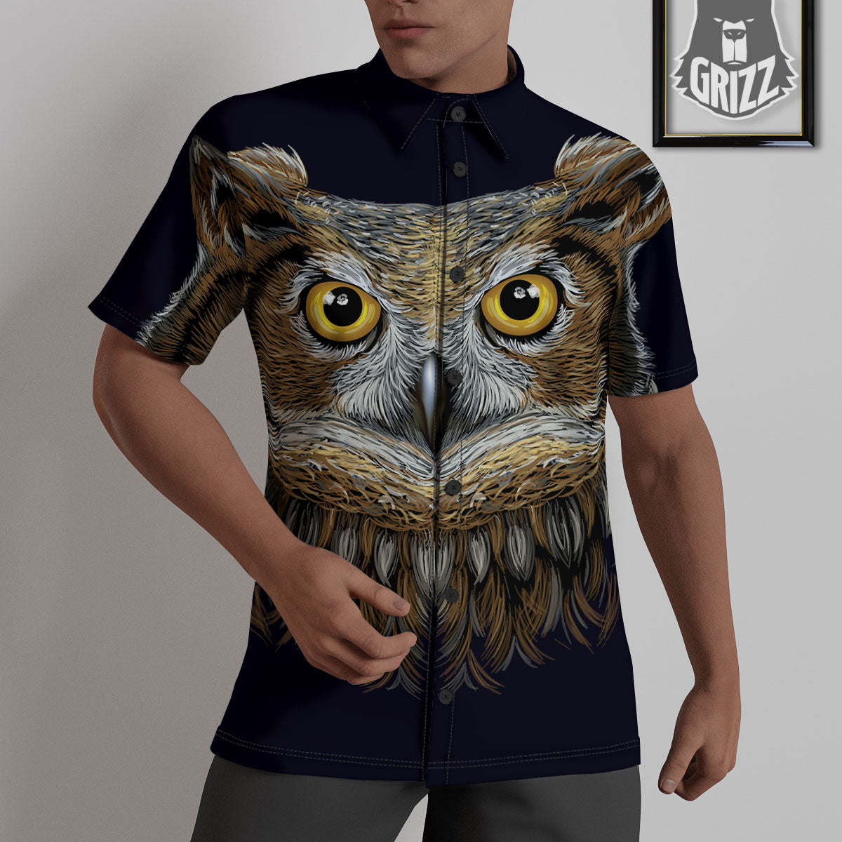 Owl Portrait Print Untucked Shirts-grizzshop