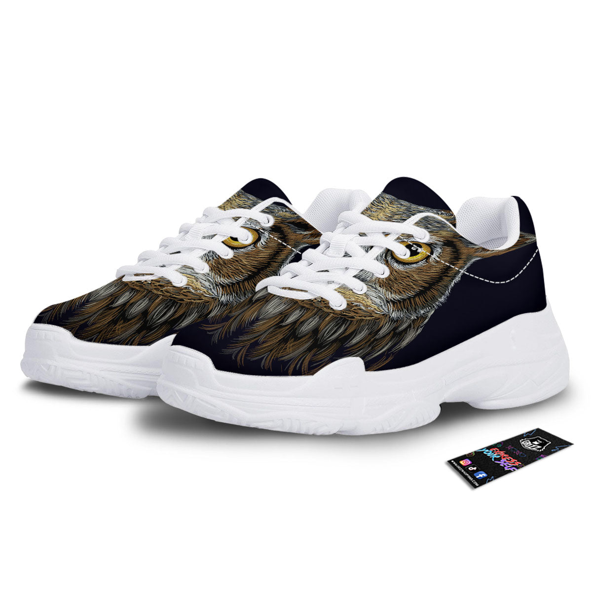 Owl Portrait Print White Chunky Shoes-grizzshop
