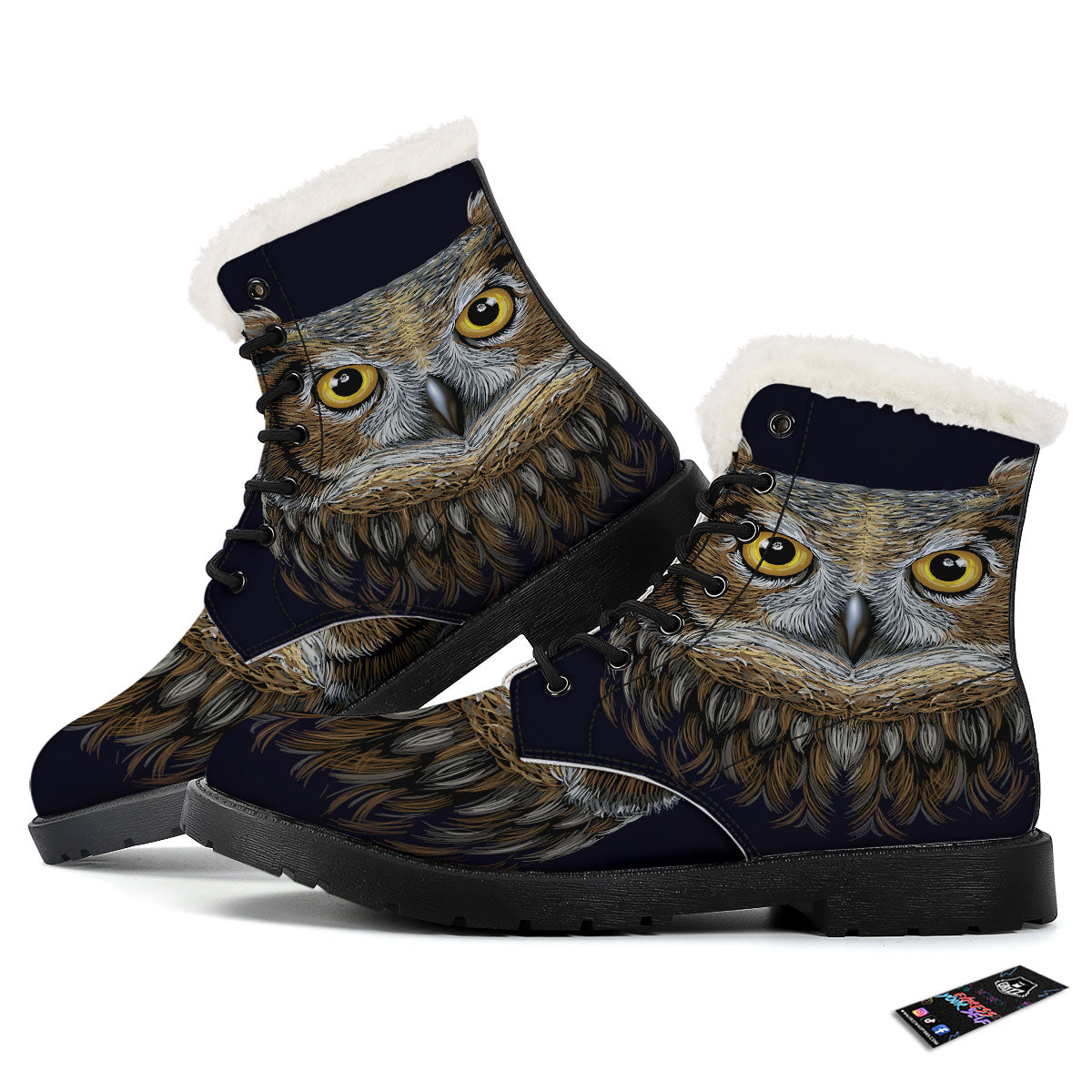 Owl Portrait Print Winter Boots-grizzshop
