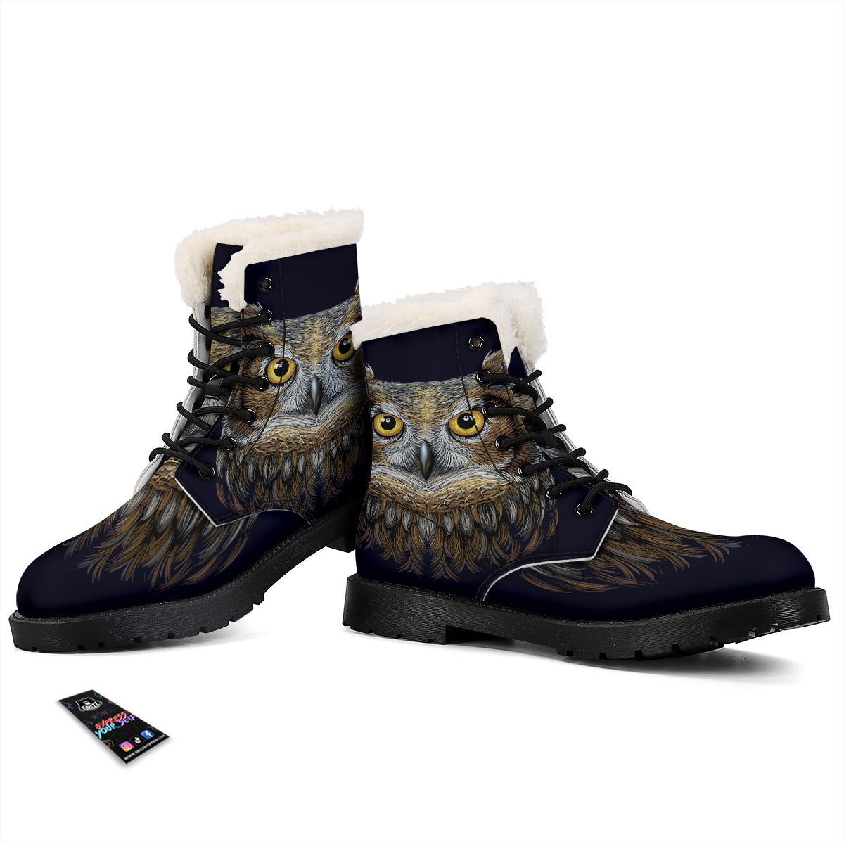 Owl Portrait Print Winter Boots-grizzshop
