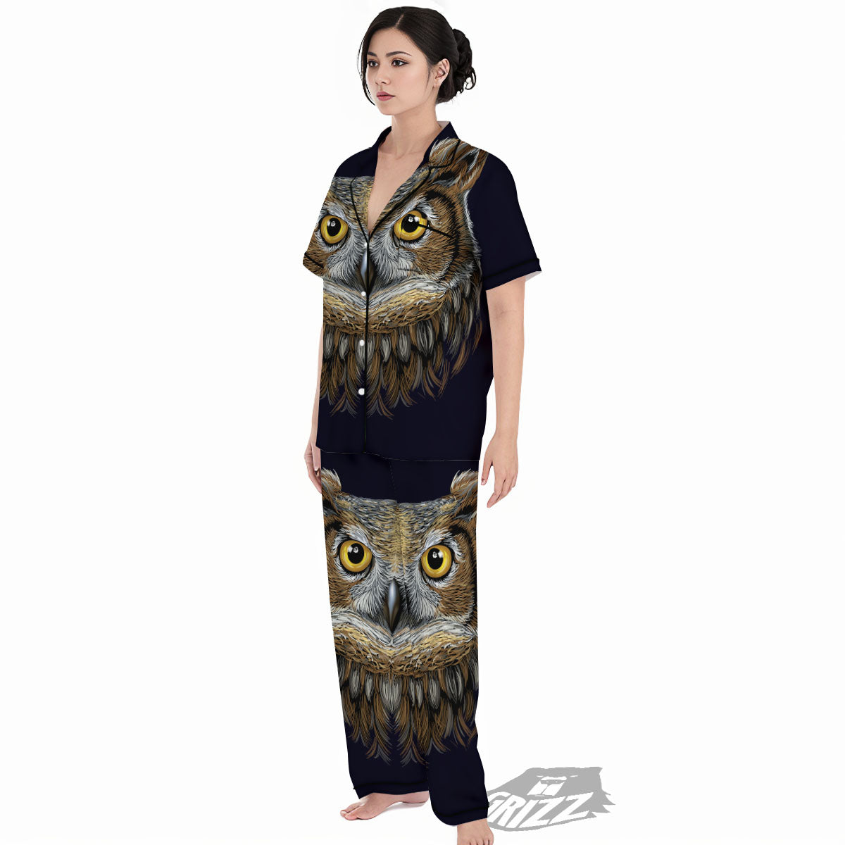 Owl Portrait Print Women's Pajamas Set-grizzshop