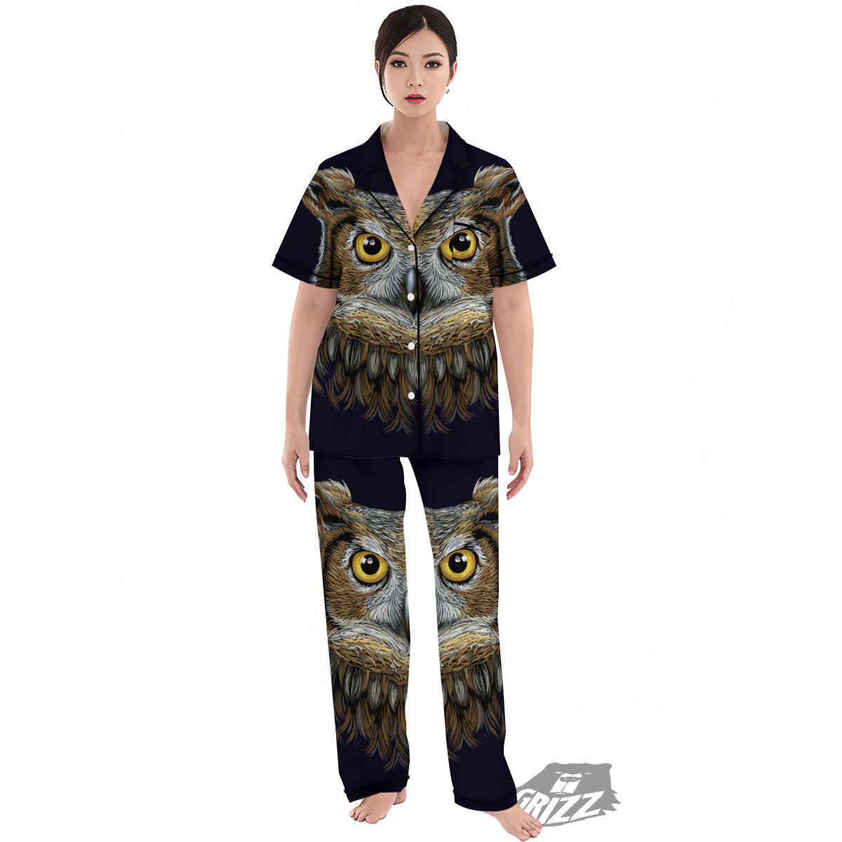 Owl Portrait Print Women's Pajamas Set-grizzshop