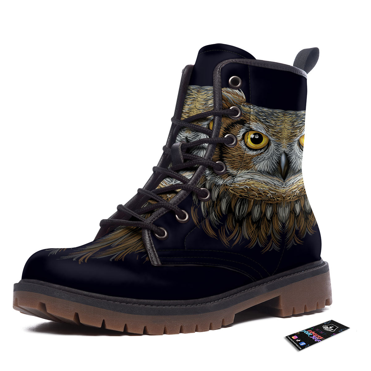 Owl Portrait Print Work Boots-grizzshop