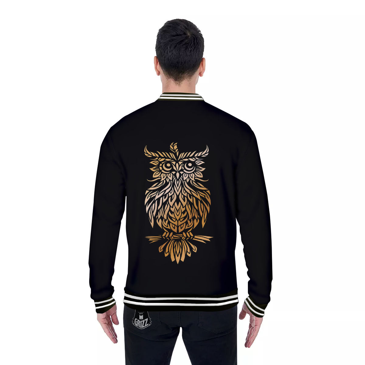 Owl Spiritual Golden Print Baseball Jacket-grizzshop