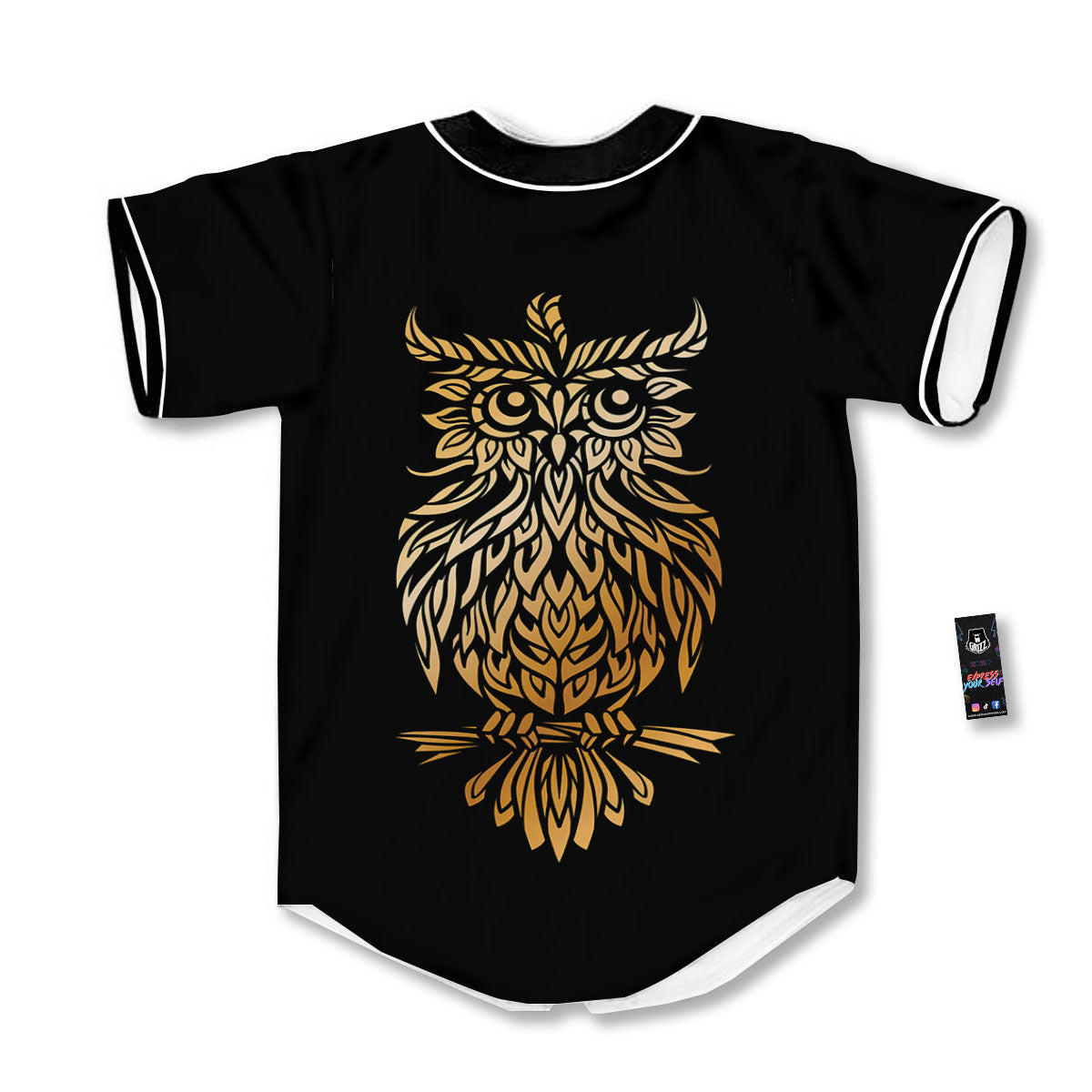 Owl Spiritual Golden Print Baseball Jersey-grizzshop