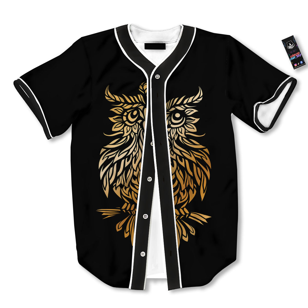 Owl Spiritual Golden Print Baseball Jersey-grizzshop