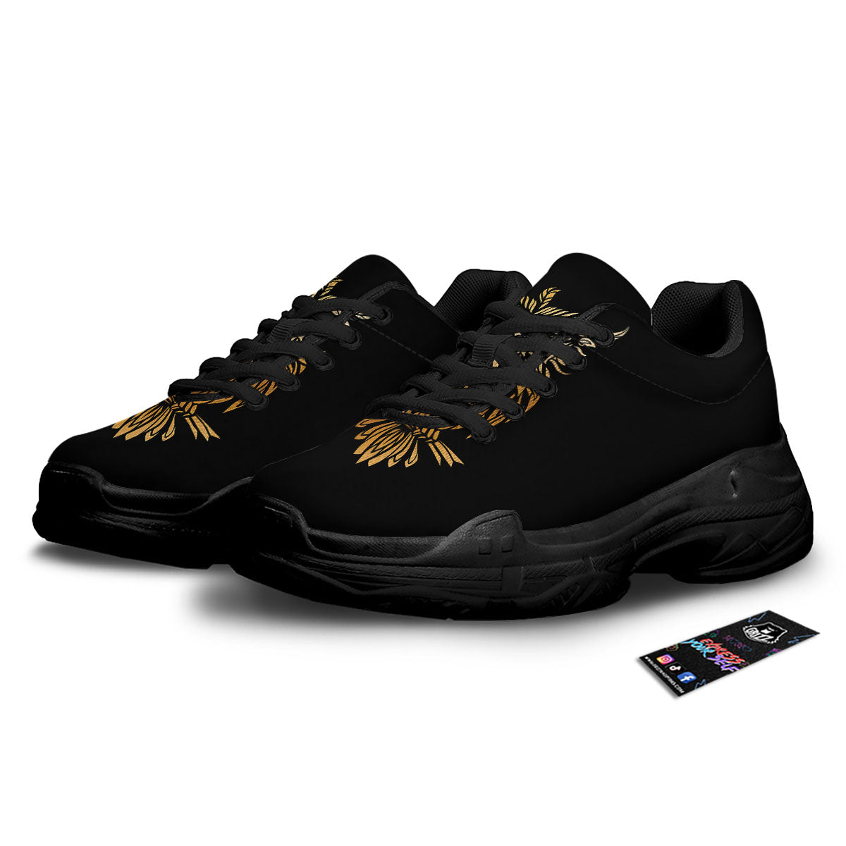 Owl Spiritual Golden Print Black Chunky Shoes-grizzshop