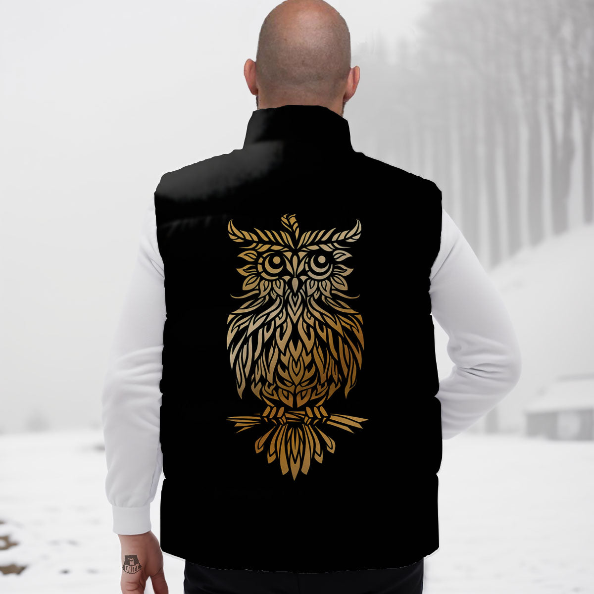 Owl Spiritual Golden Print Down Vest