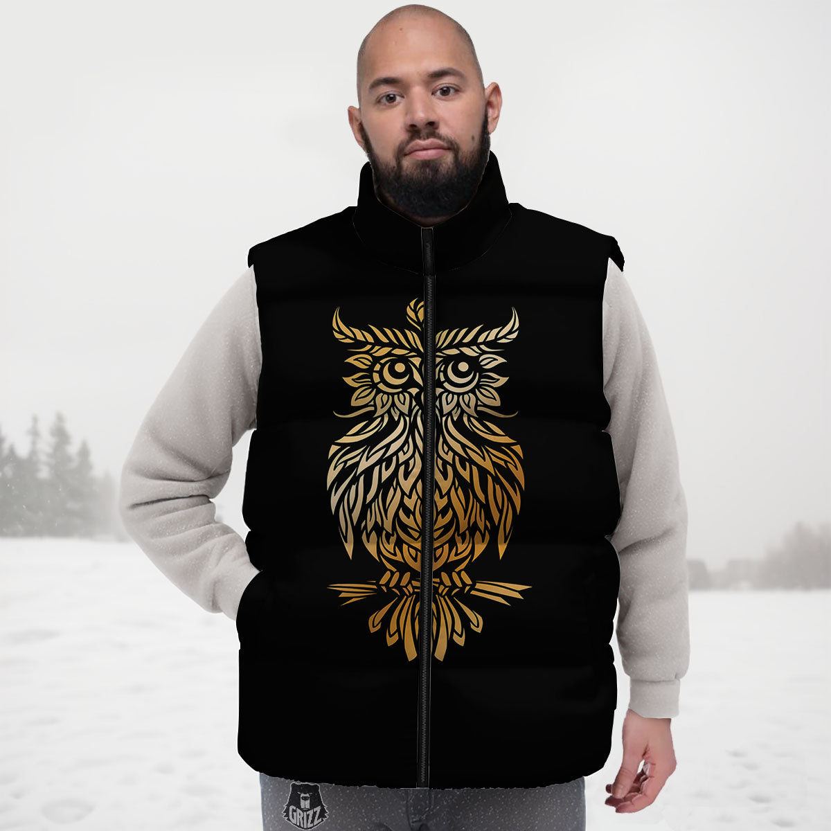 Owl Spiritual Golden Print Down Vest