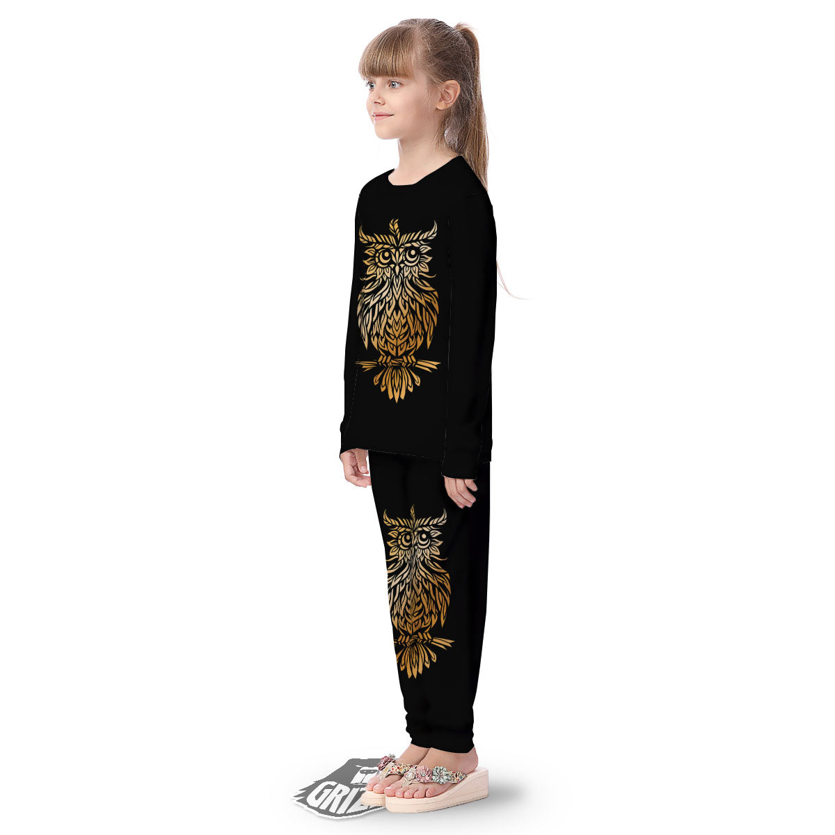 Owl Spiritual Golden Print Kid's Pajamas-grizzshop