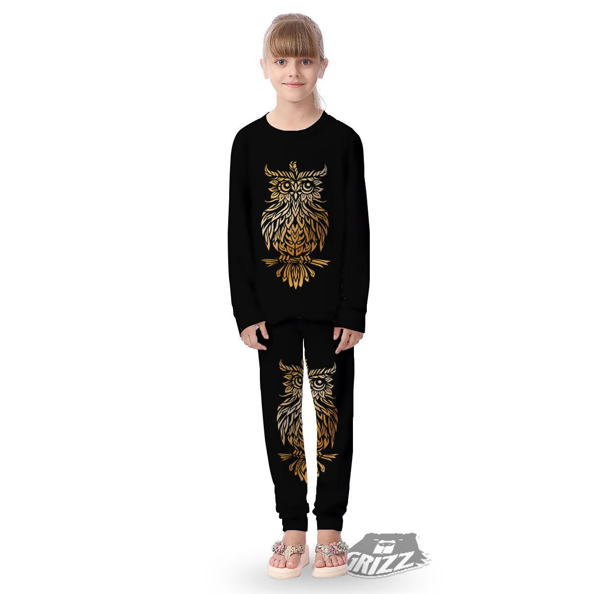 Owl Spiritual Golden Print Kid's Pajamas-grizzshop