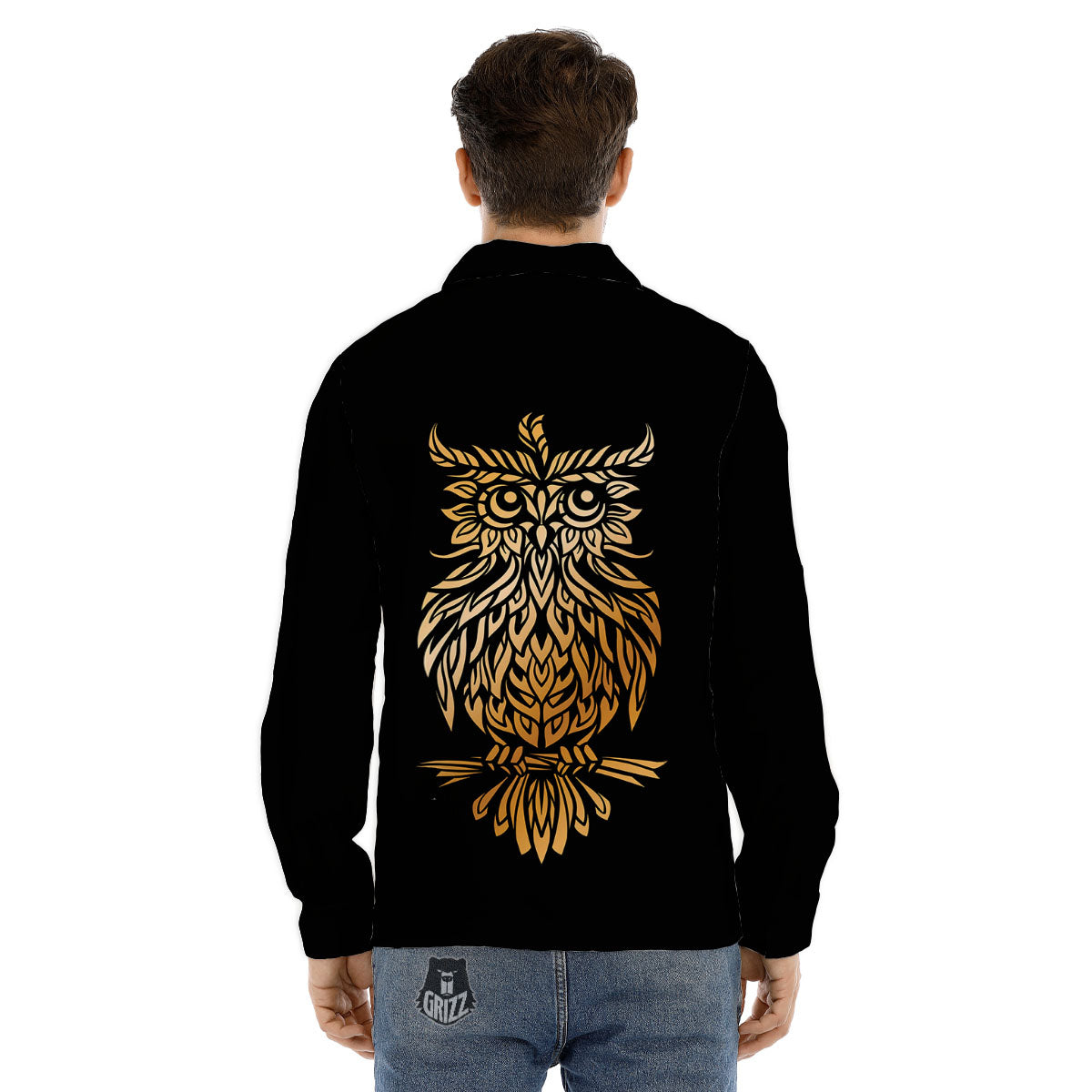 Owl Spiritual Golden Print Men's Dress Shirts-grizzshop