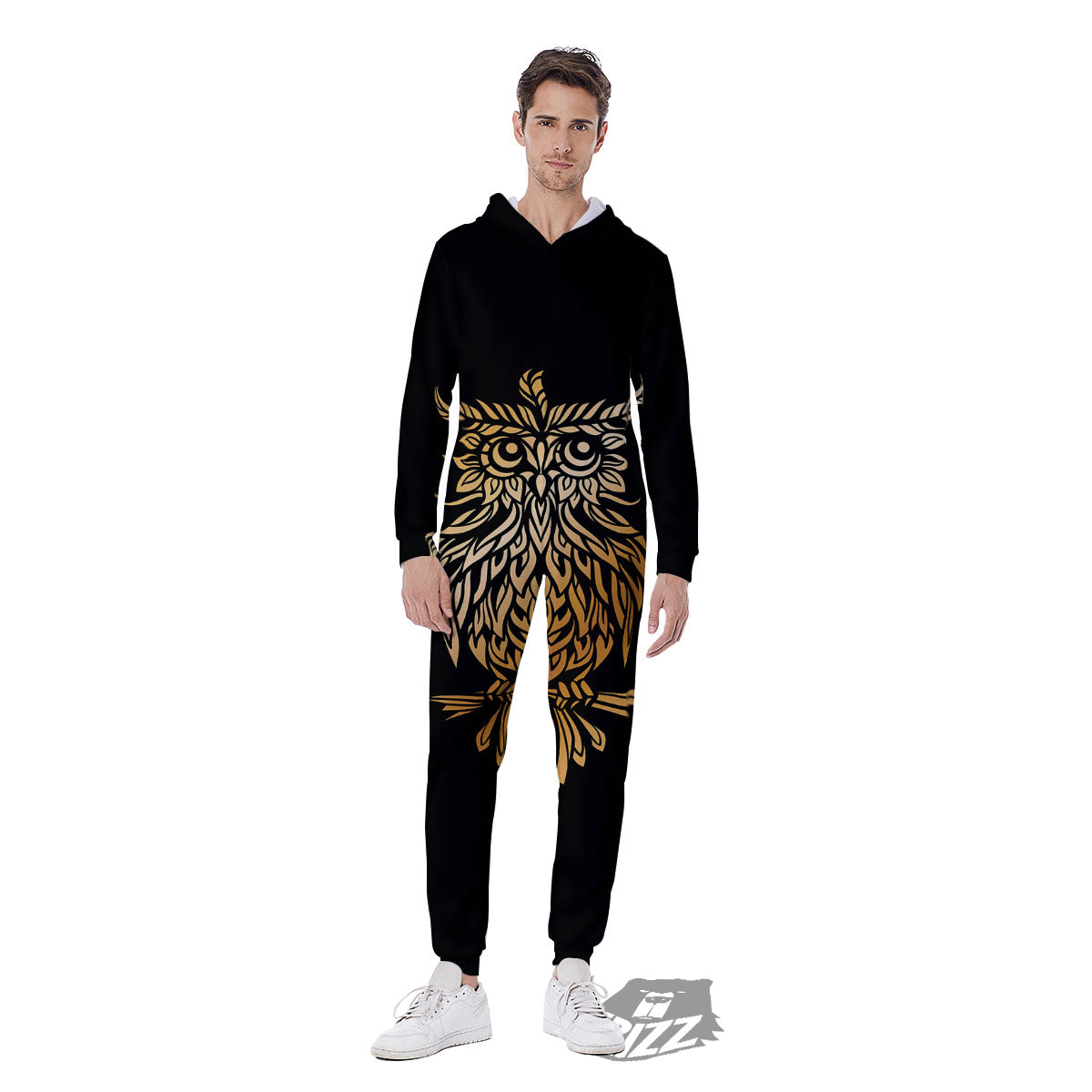 Owl Spiritual Golden Print Men's Jumpsuit-grizzshop