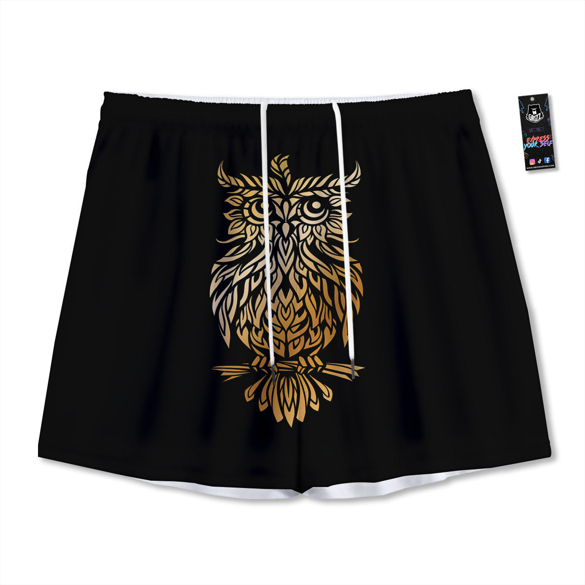 Owl Spiritual Golden Print Mesh Shorts