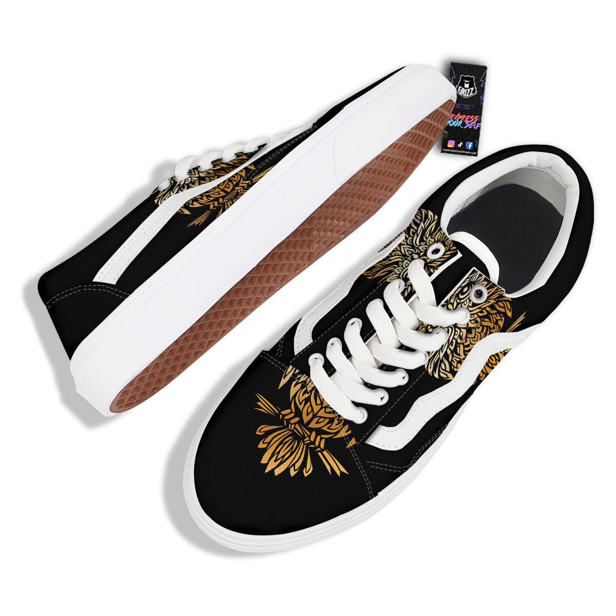 Owl Spiritual Golden Print Skate Shoes-grizzshop