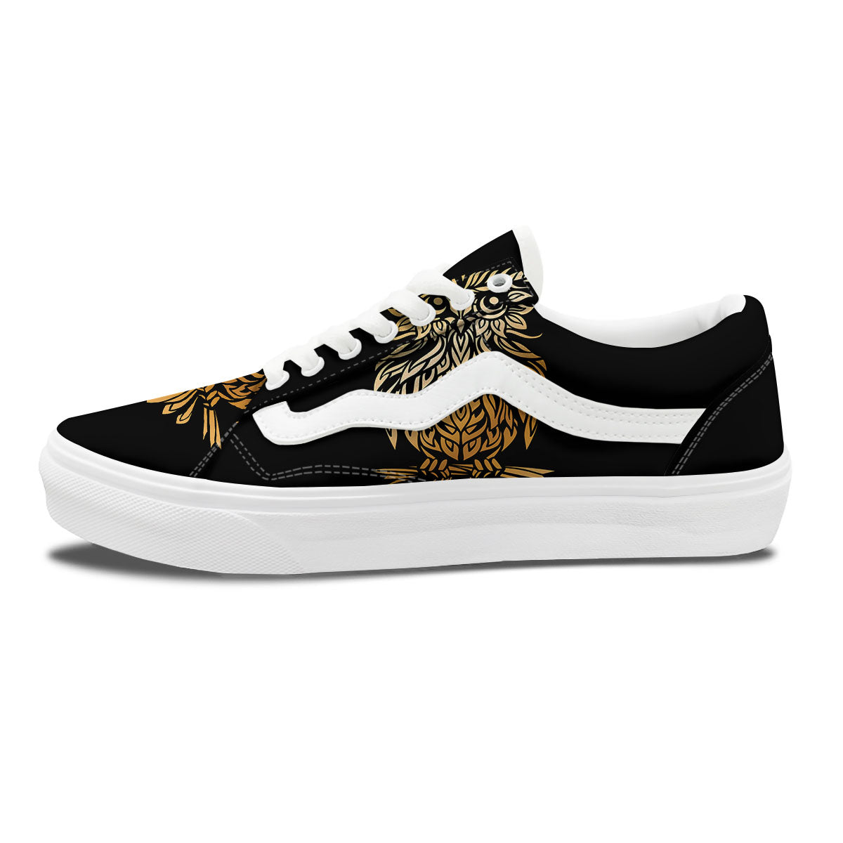 Owl Spiritual Golden Print Skate Shoes-grizzshop