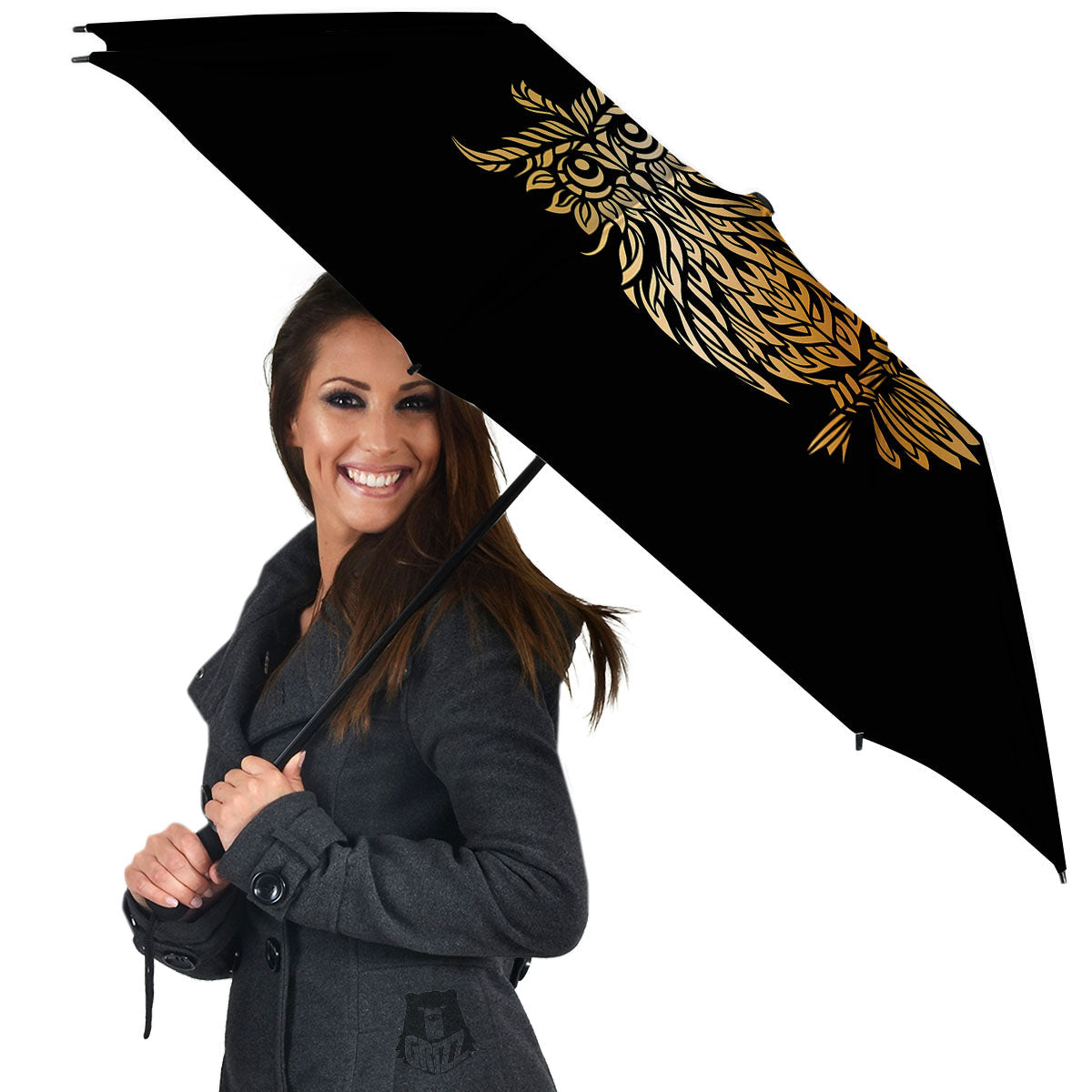Owl Spiritual Golden Print Umbrella-grizzshop