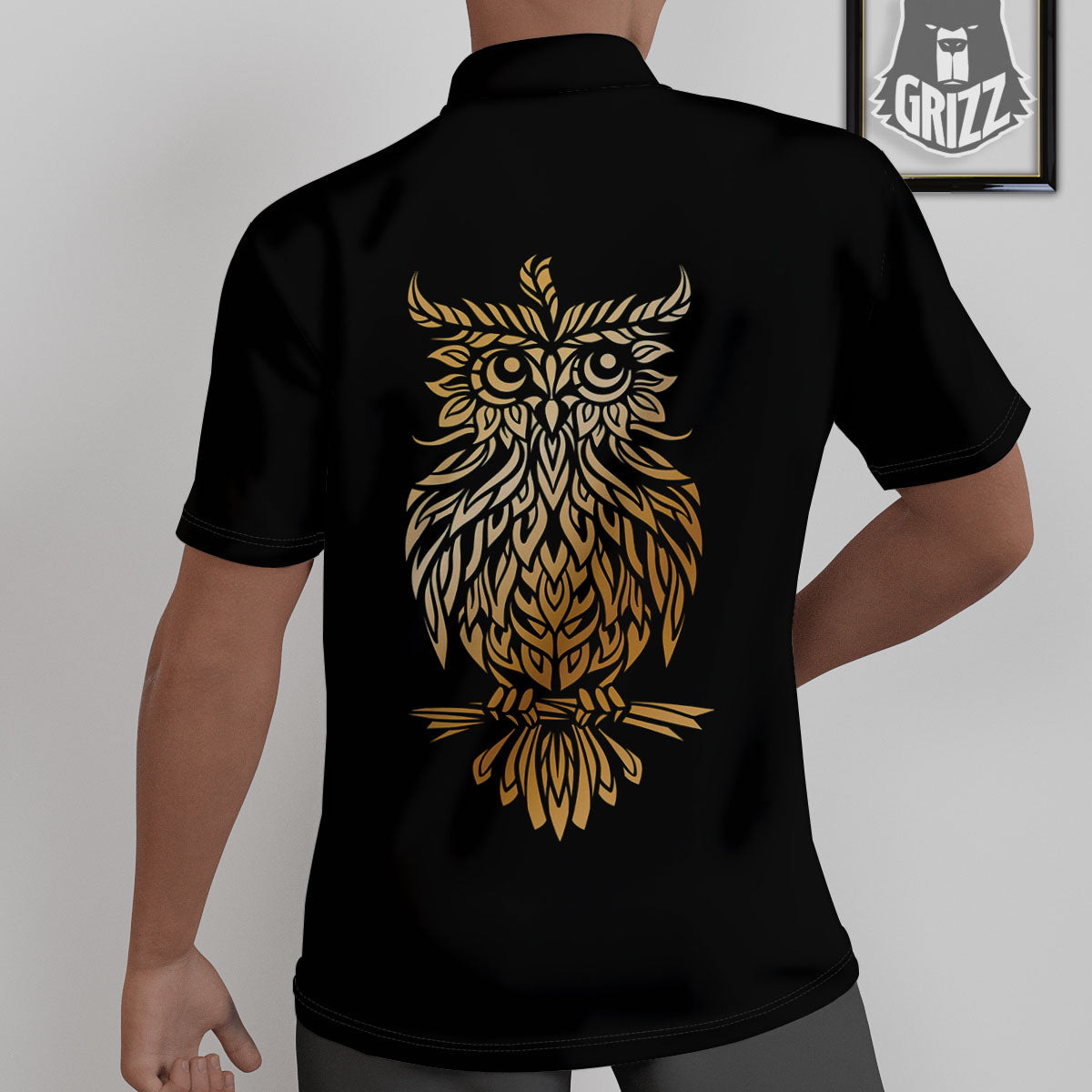 Owl Spiritual Golden Print Untucked Shirts-grizzshop