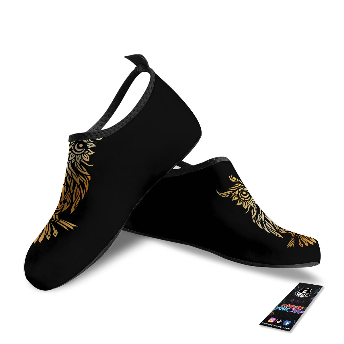 Owl Spiritual Golden Print Water Shoes-grizzshop